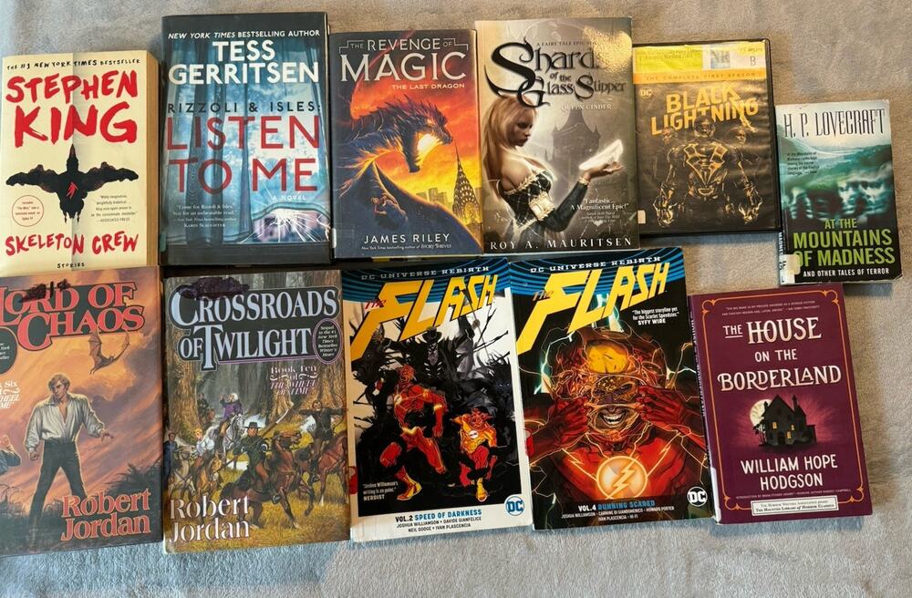 Lot Books Robert Jordan Wheel of Time Stephen King, DC flash HP Lovecraft black